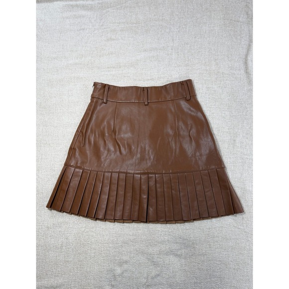 Zara Dresses & Skirts - Zara Brown Pleated Tiered Mini Skirt Size S Cognac High Waisted Vegan Leather